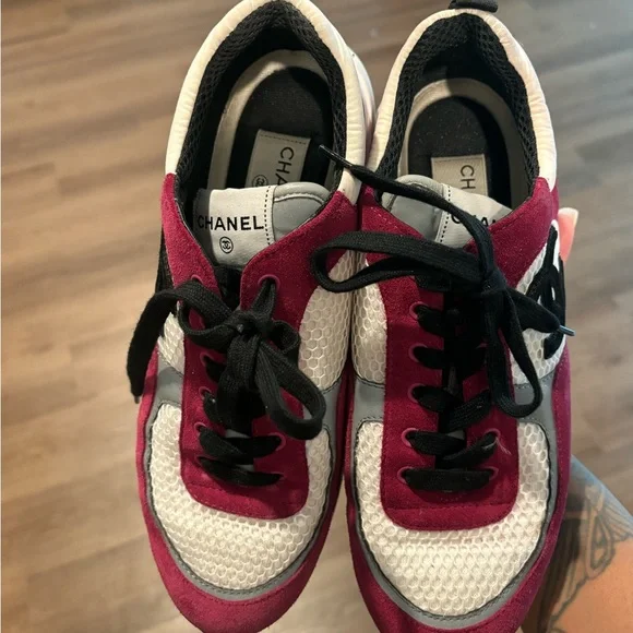 CHANEL Burgundy and White Athletic Shoes - Picture 3 of 3